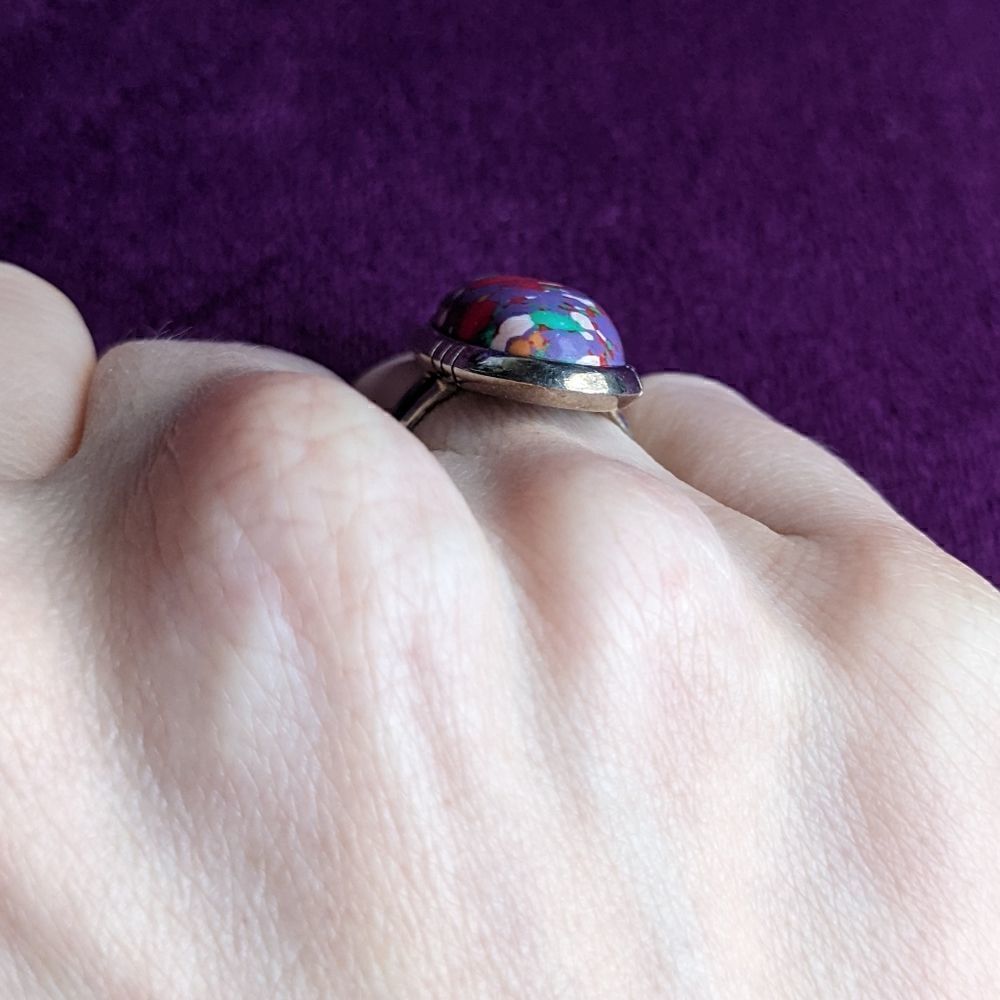vintage mosaic jasper in silver cocktail ring - Picture 3 of 4